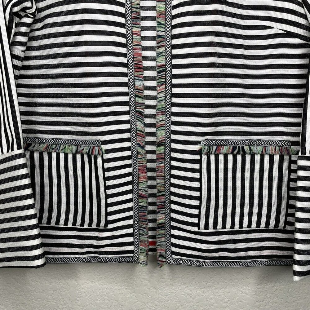A LA CARTE Funfetti Black White Stripe Open Front Blazer Fringe Trim Wms Sz S - Picture 8 of 13